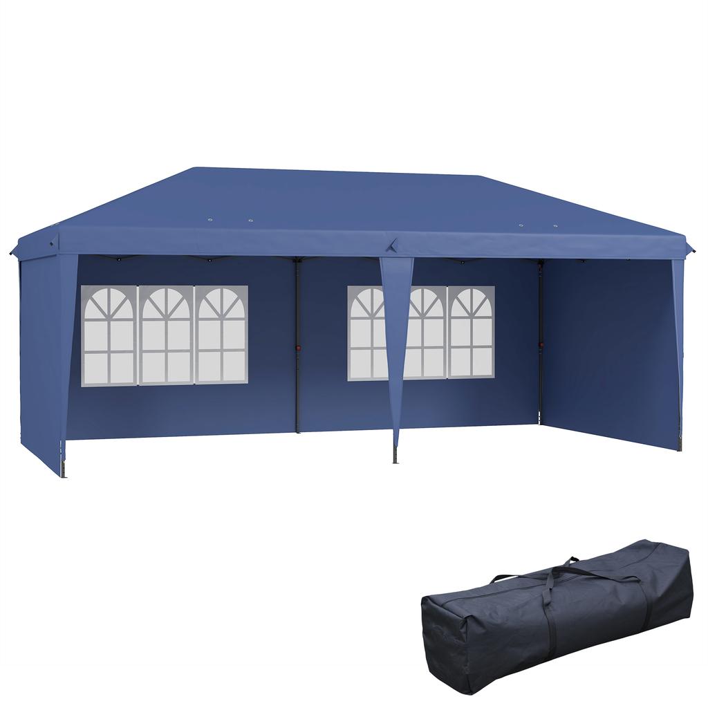 Folding Canopy 6x3 M Pop Up With 4 Removable Side Panels Garden Gazebo With 2 Windows And Carry Bag Blue