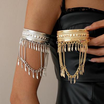 Bracciale a manchette geometrico con nappe a forma di foglia di alta gamma: Design Europeo-Americano Esagerato