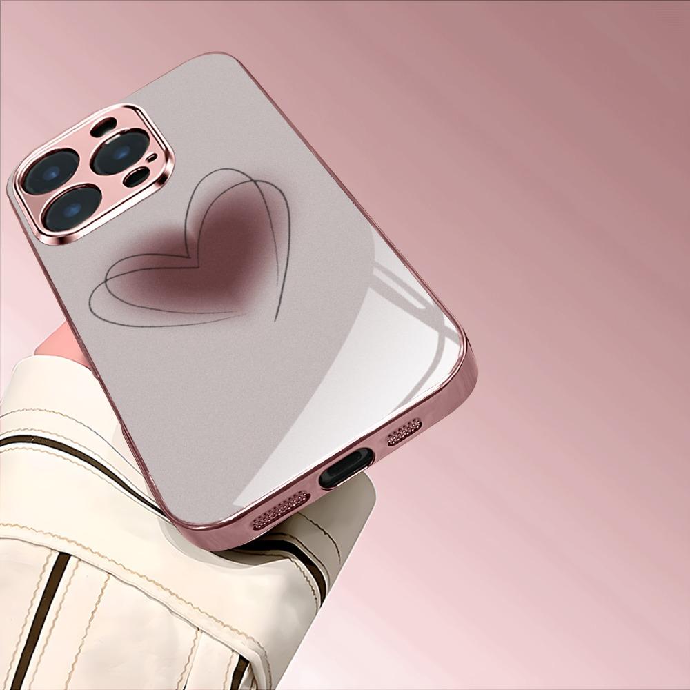 Heart shaped pattern metallic paint glass phone case suitable for iPhone 17 16 15 14 13 12 11 Pro Max Plus shockproof back cover