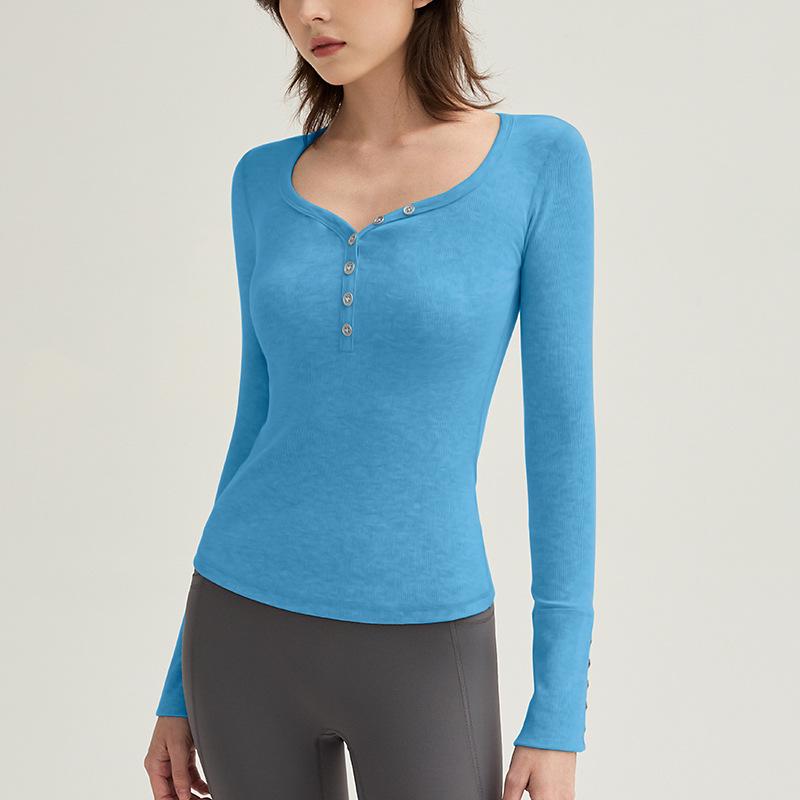 

Женская футболка для бега с V-образным вырезом и длинным рукавом - Приталенная, Фитнес-топ на весну/осень Large