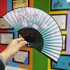 Chinese Style Folding Fan for Men, Portable, Retro Style, Classical, Traditional Hanfu, Black and Green, Bamboo Design