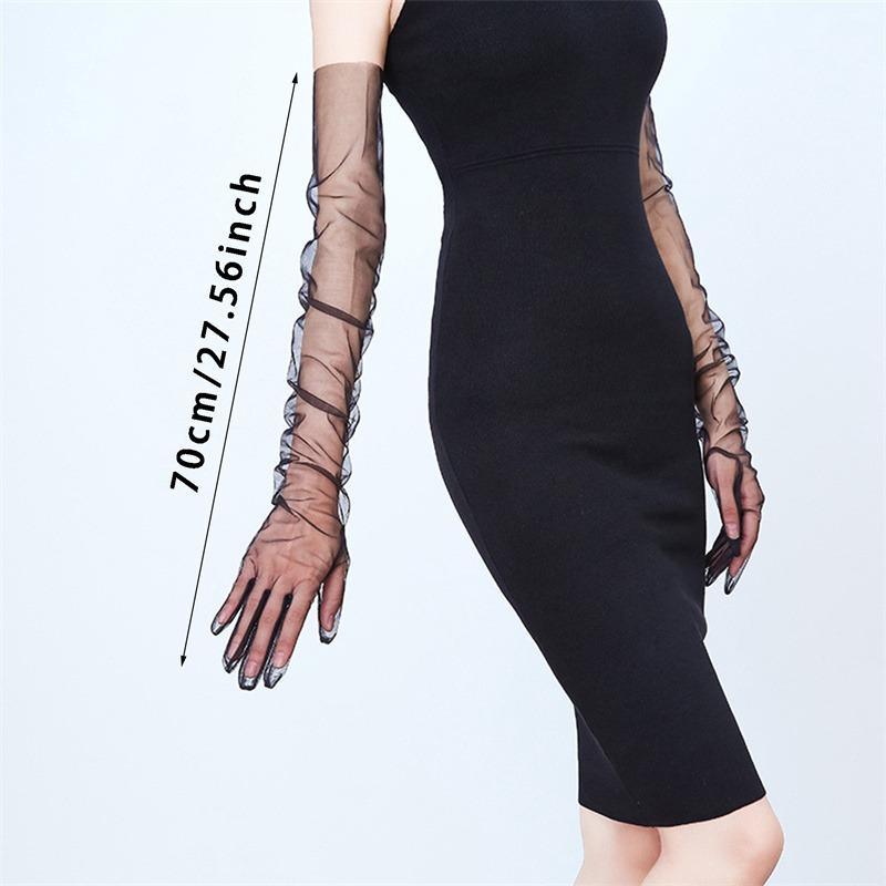 Women Mesh Gloves Tulle Ultra Full Finger Elbow Long Gloves Vintage Sunscreen Gloves Wedding Bride Dress Mittens For Party Dress