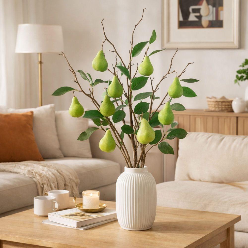 Reusable 5 Heads Artificial Fig Branch with Leaves Plastic Fig Tree Branch Exquisite Handmade Fake Plants Balcony Decoration