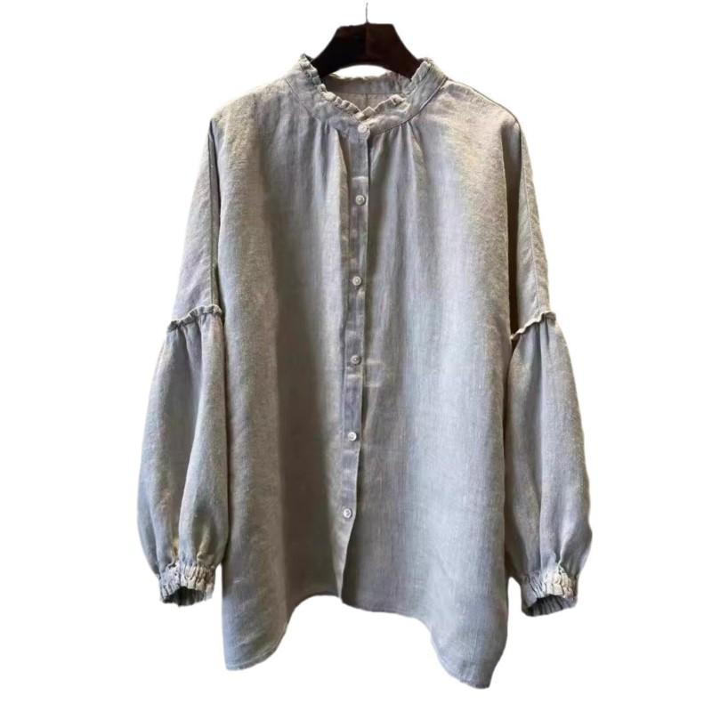 Johnature Japanese Fungus Stand-up Collar Shirt Women Autumn Retro Loose Versatile Raglan Sleeve Tops