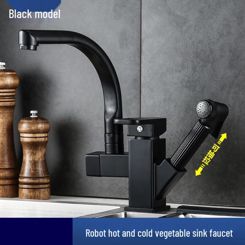 TLXT Black Robotic Pull-Out Kitchen Faucet