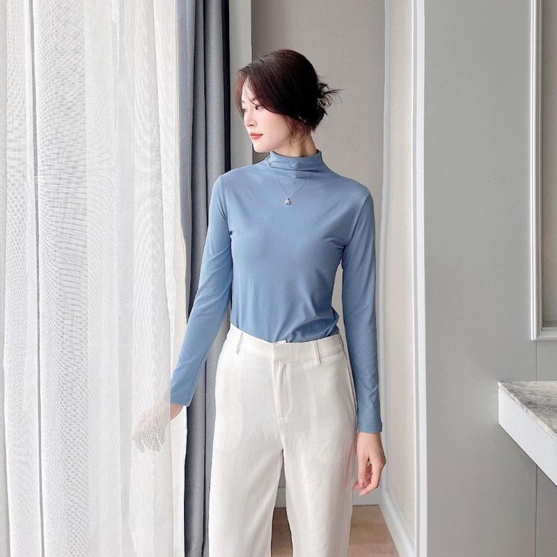 Früher Herbst Nude-Feel Langarm-Top: Hautfreundlich, Stehkragen, Neunfarben-Mode, Japanisch-Koreanischer Trend, Milchseide für Damen