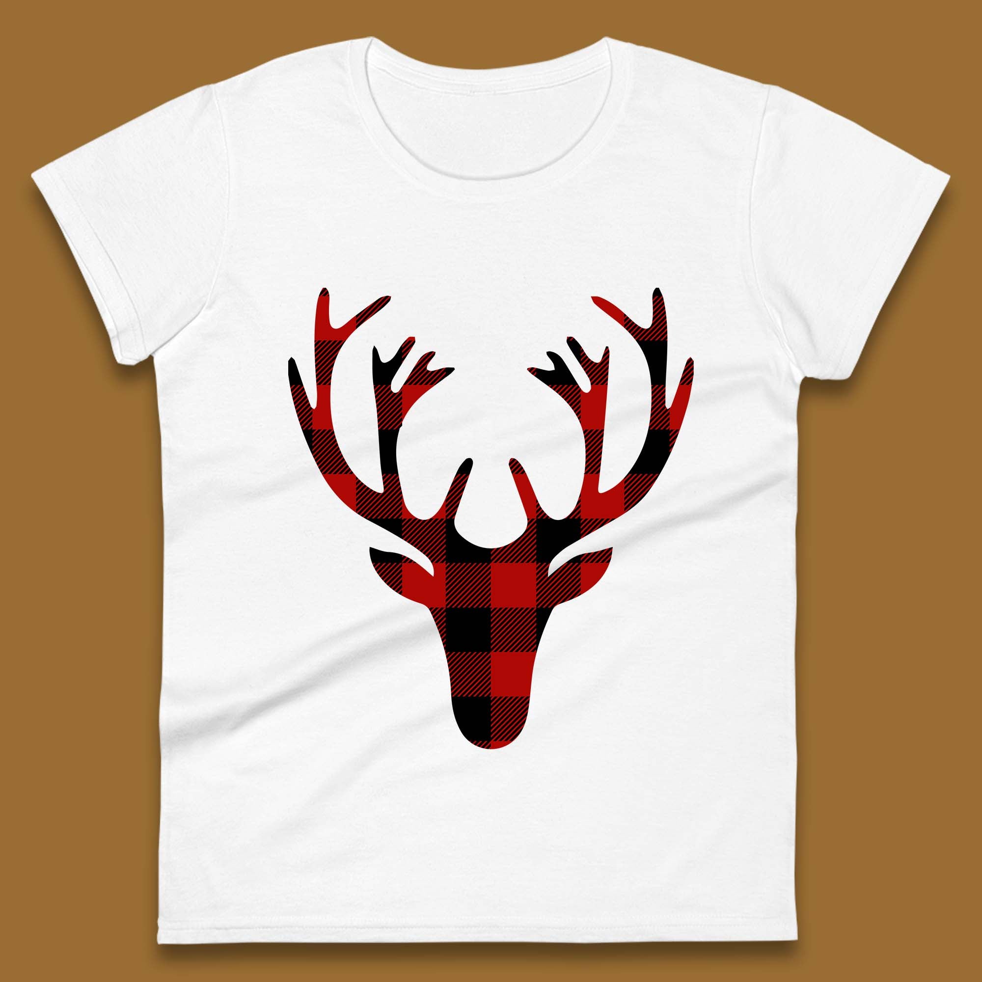 Merry Christmas Buffalo Plaid Deer Head Womens T Shirt Mens Tops Tees Unisex Christmas Top M