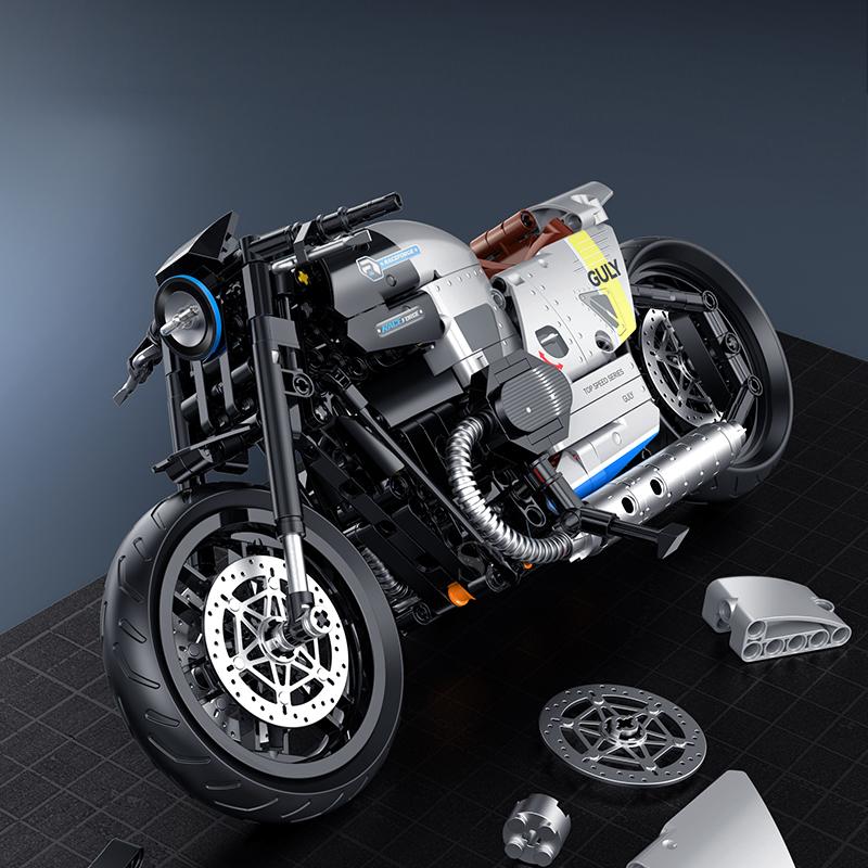 Klassische Motorrad Technische Bausteine Sets MOC Steine 1:8 Motorradmodell Weihnachtsgeschenke für Jungen Kinder Kinder Erwachsene