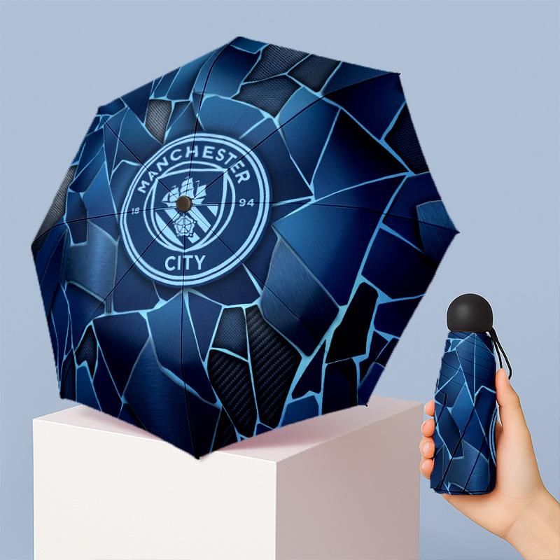 Manchester City Pattern Printed Mini 5 Folds 8 Ribs Compact Umbrella Windproof Waterproof Lightweight Portable Folding