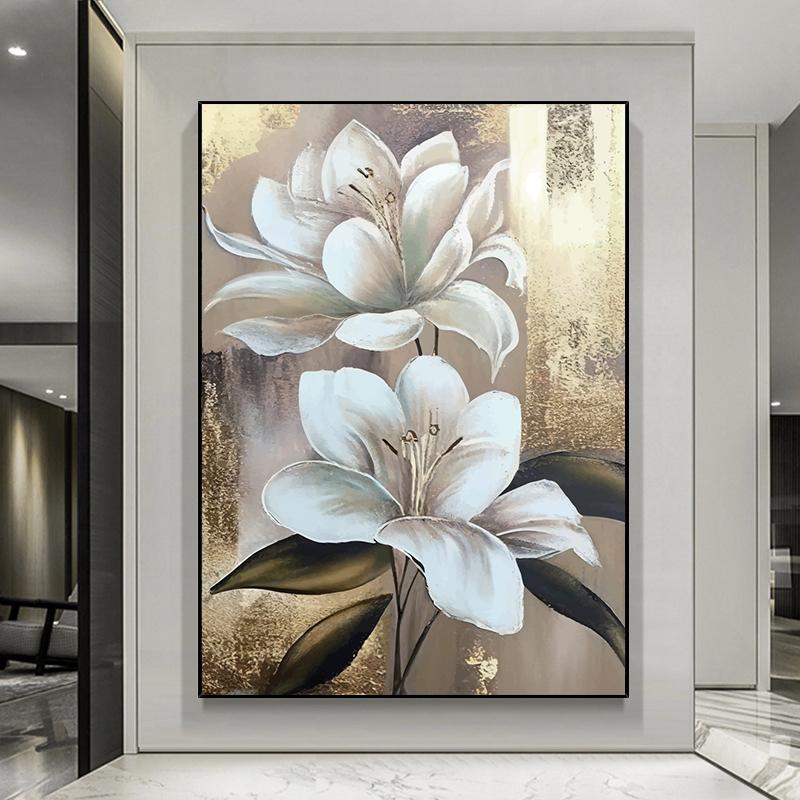 Abstrakt Oljemålning av Blommor och Blad Tryckt på Duk Vita Blommor Affischer Blommiga Tryck för Vardagsrum Veranda Väggdekoration