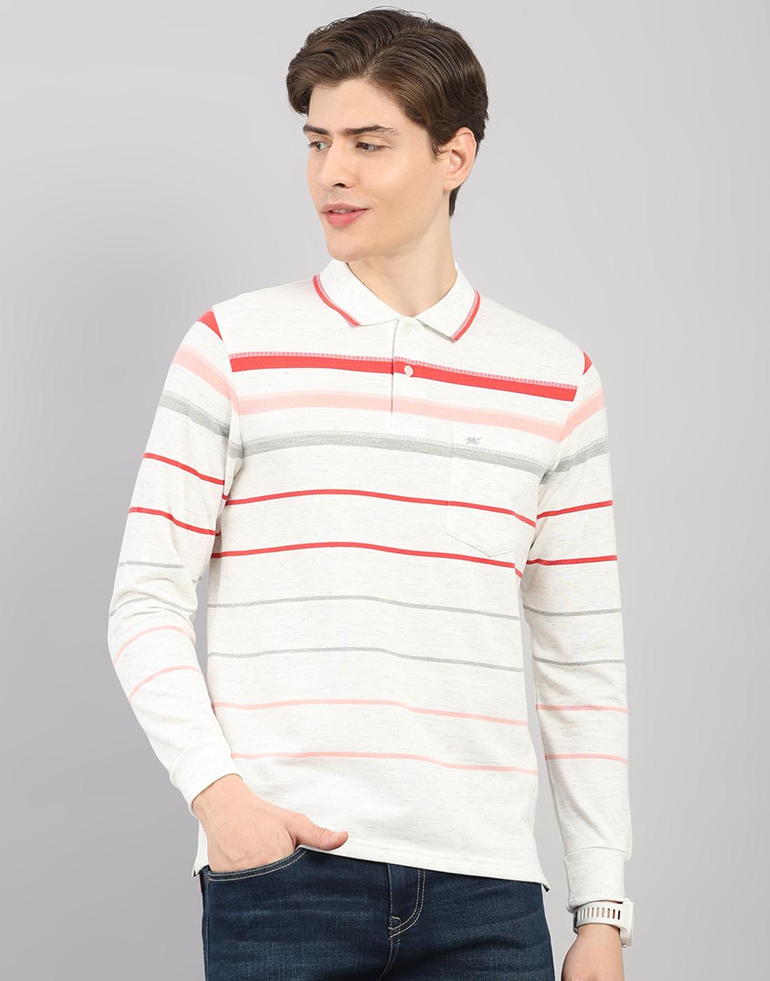 Monte Carlo Men s Regular Fit Striped Polo Neck Full Sleeve T-Shirt XL белый