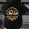 DRAKE Print Hooded Sweater with Kangaroo Pockets and Plush Casual Long-sleeved Hooded Sweater for Outdoor Use