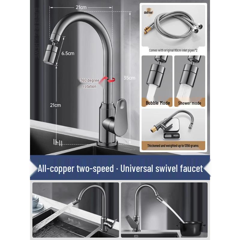 All-Copper Kitchen Pull-Out Faucet with 360° Rotation & Dual-Use Hot/Cold for Vegetable Sink
