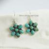 Natural Turquoise Dainty Flower Earrings, Dangle Earrings, 925 Sterling Silver Earrings, Cluster Jewelry, Gift for Mom, Birthday Earrings