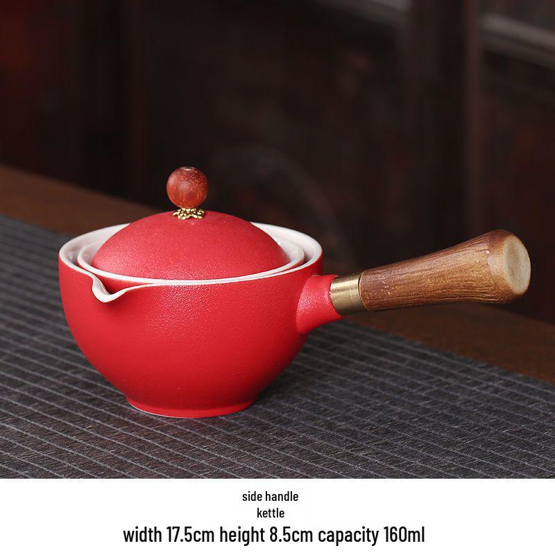 Rotating Ceramic Kung Fu Tea Set with Side Handle Filter Pot