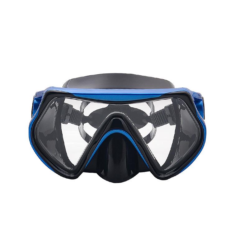 Adult silicone wide-view diving goggles, large-frame snorkeling mask, tempered glass swimming goggles for men and women Average Size синий