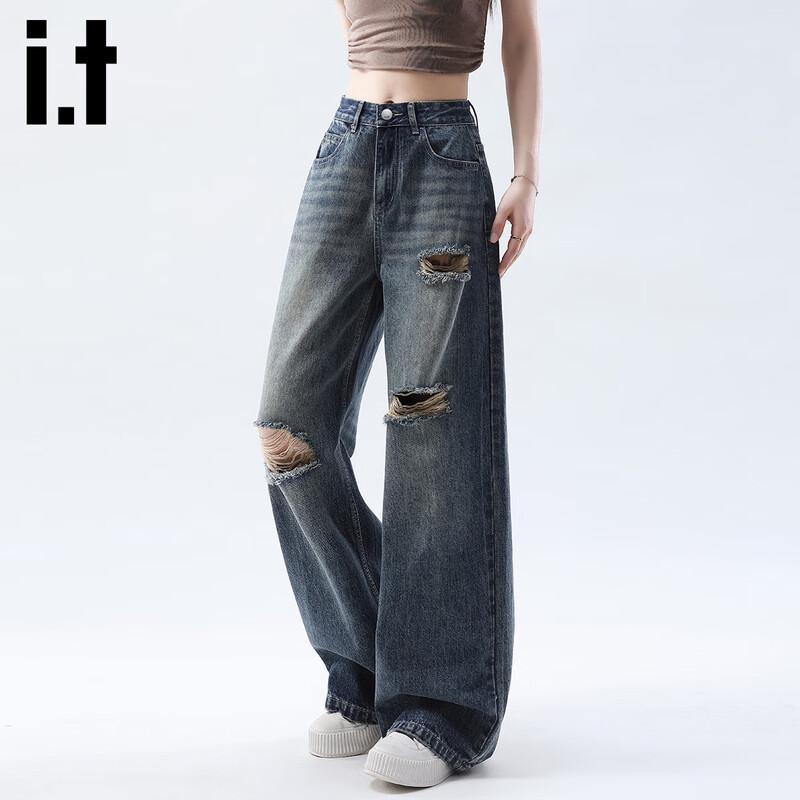 Izzue It Women's Retro Ripped Wide-Leg Jeans