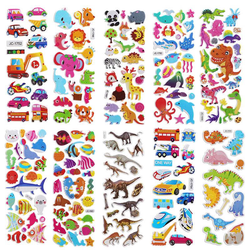 10Sheets 3D Bubble Stickers Cartoon Animal Cars Sticker Kids Boy Girl Birthday Party Favors Pinata Fillers Scrapbooking Gift Toy