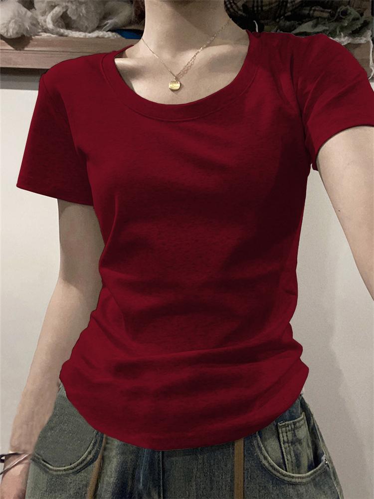 Maglietta a maniche corte slim fit in puro cotone americano High Street da donna, con spalle scoperte, versatile, attillata e corta