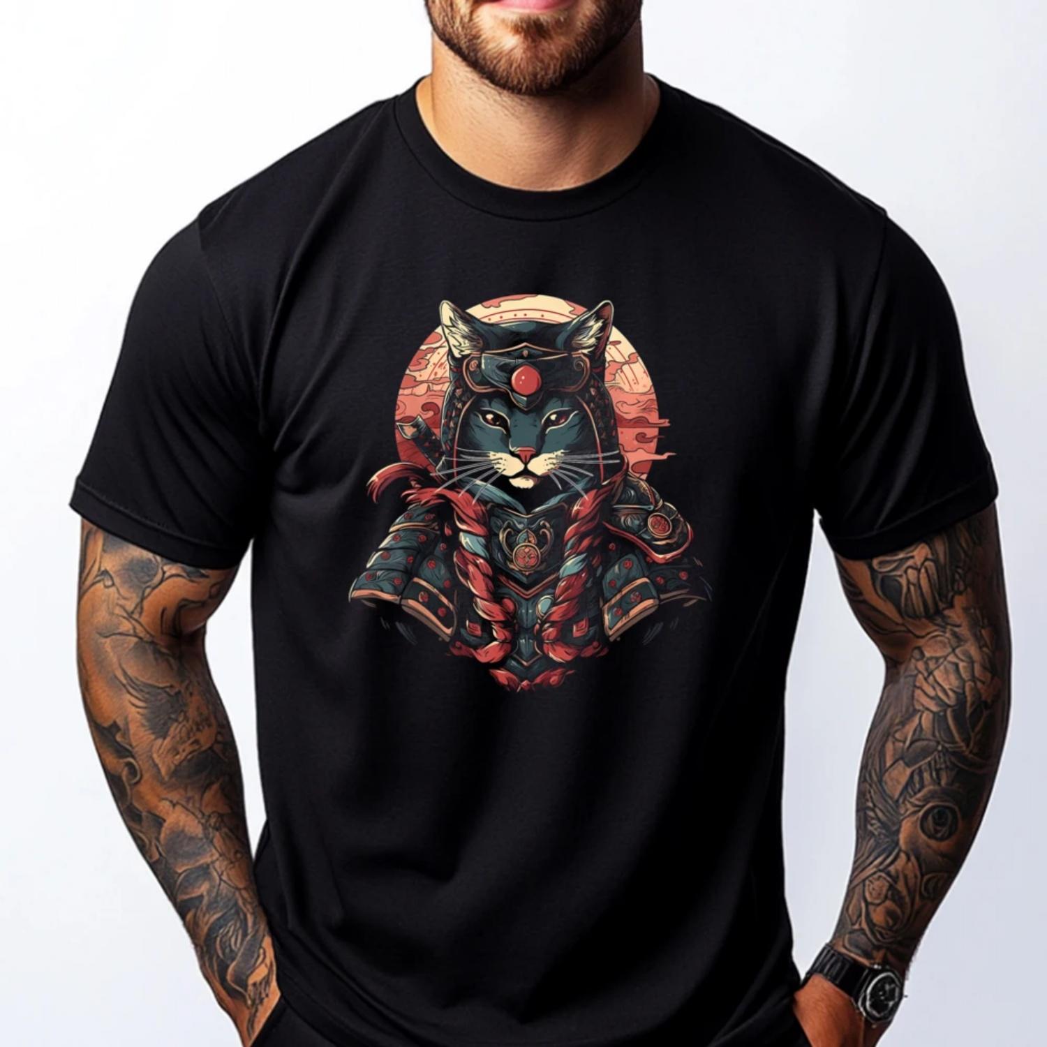 

Cat Samurai Ninja Cat Samurai Art Ukiyo E Funny Shirt Tops Mens Designer T Shirt Mens Summer Men Clothing Vegan S чёрный