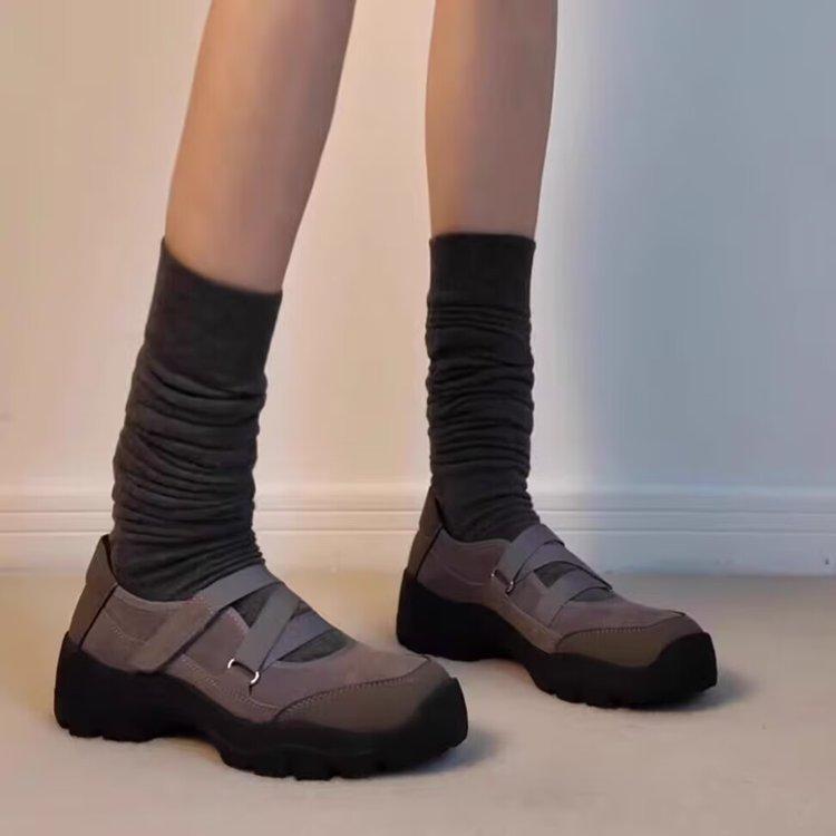 Sheepskin version~ retro Velcro round head Mary Jane shoes children's light mouth thick heel single shoes platform casual sports shoes