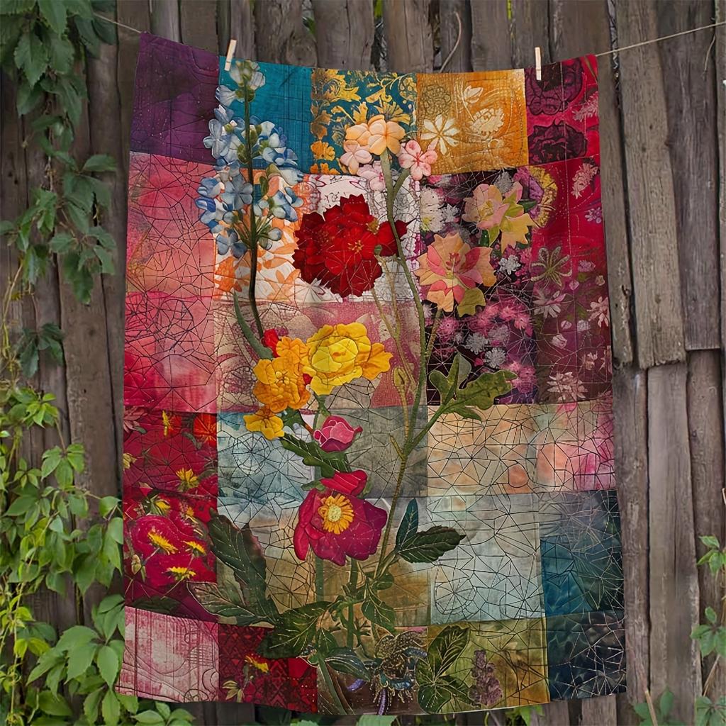 1pc Artistic Floral Patchwork Blanket Bohemian Colorful Flower Pattern Warm Blanket Ideal for Home Decor  Festival Gifts