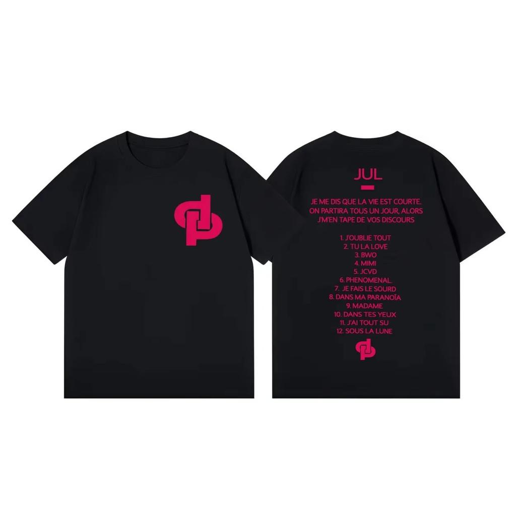 Jul Französischer Rapper Tracklist & Logo Grafik T-Shirt, Unisex Oversized Streetwear Lässiges Baumwoll-T-Shirt