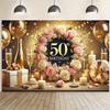 2D Elegant 50th Birthday Photography Backdrop, Rose Gold Floral Background