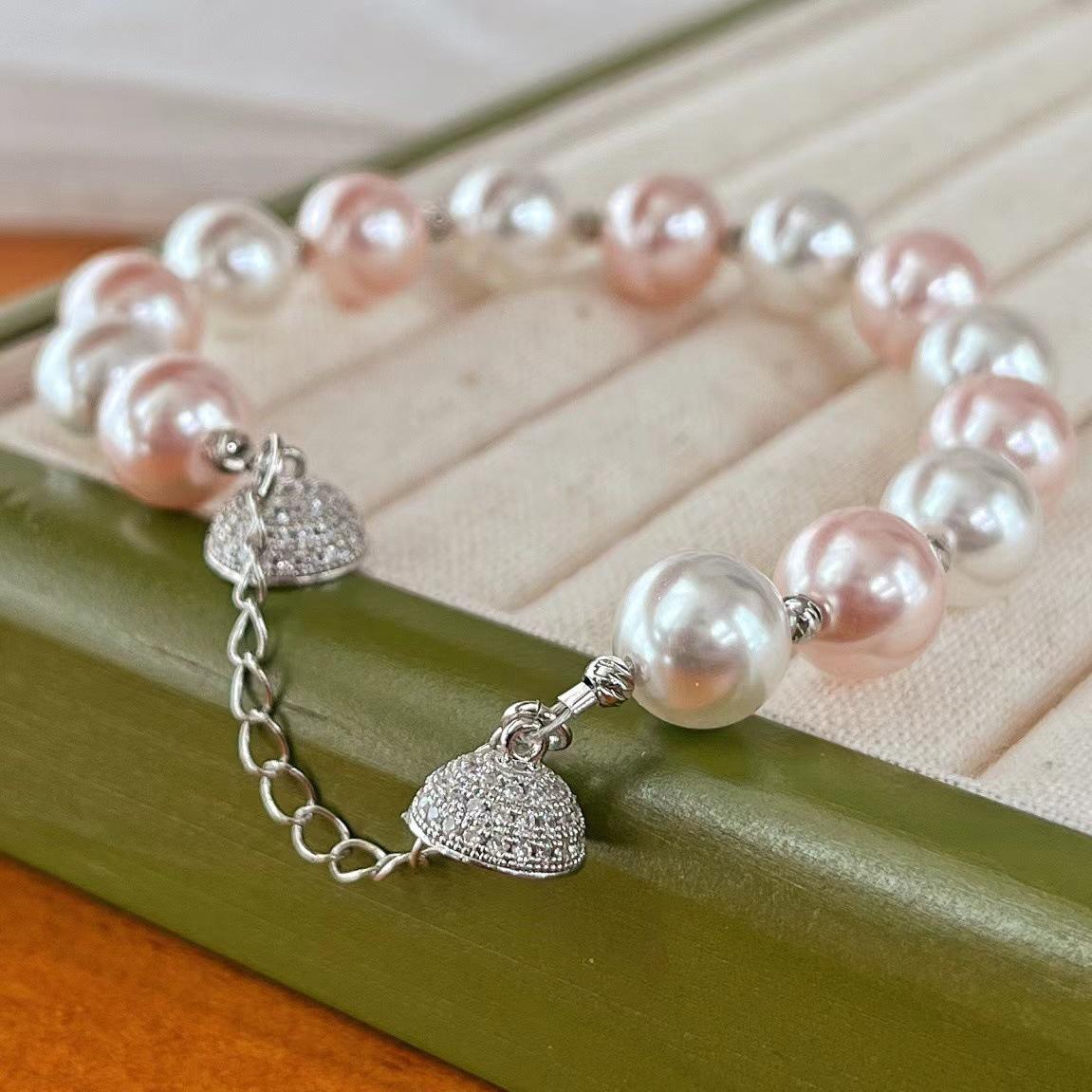

Vintage Literary And Artistic Fan Warm Powder Shijia High-Gloss Pearl Bracelet Women S Atmosphere Niche Design Bracelet Diamond