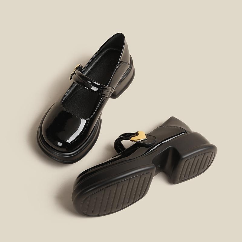 

Light sole women s retro style muffin thick sole small leather shoes thick heel Mary Jane single shoes casual shoes 34 чёрный