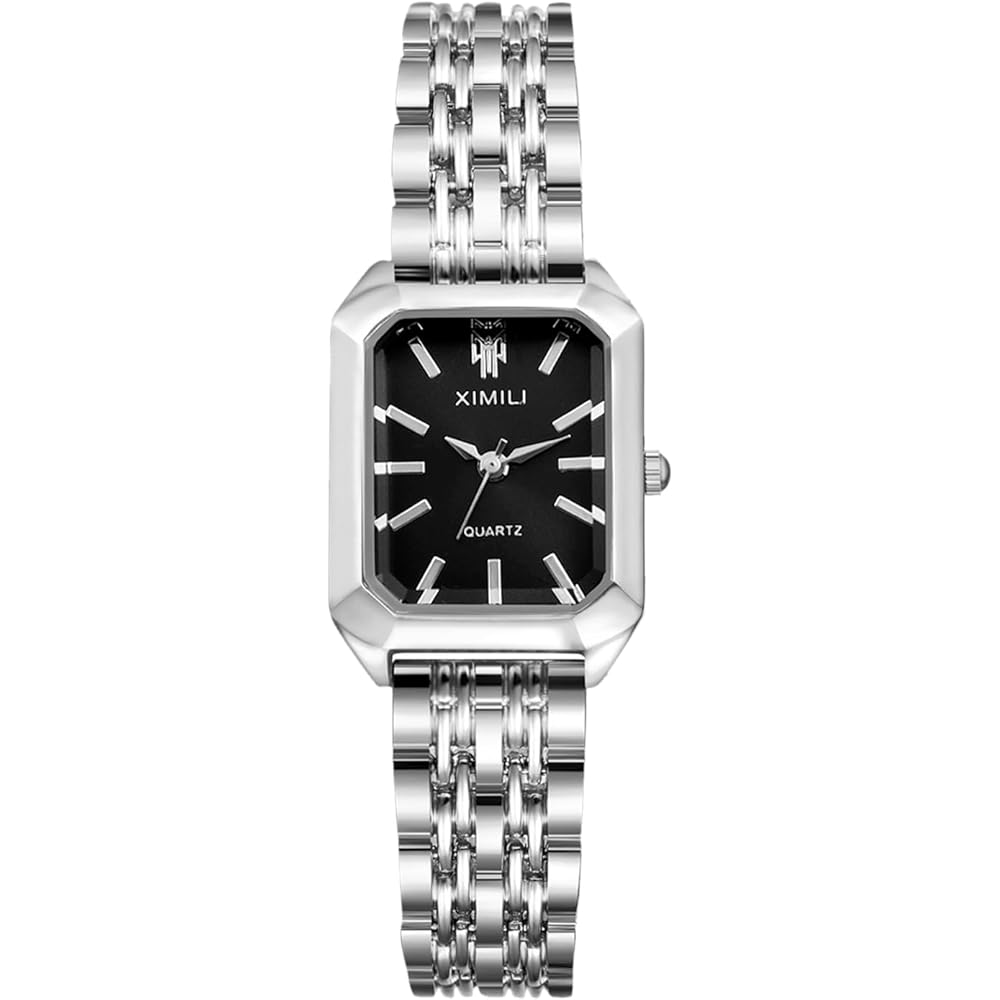 Oidea Square Women s Watch Elegant Rectangular Dial Analog Quartz Bracelet Watch Removable Strap Silver Band Black Dial