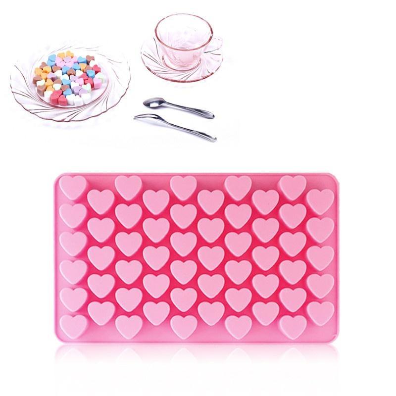 1 Pezzo Strumenti da Forno 55 Fori 1.5 Mini Cuore Stampo per Torta in Silicone Cioccolato Fondant Gelatina Biscotto Muffin