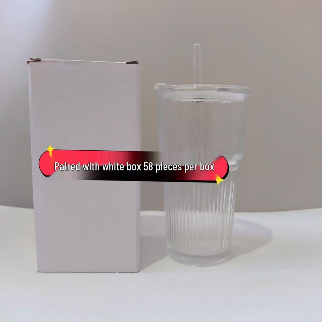 Eco-friendly Large Capacity Vertical Stripe Glass Cup with Straw
