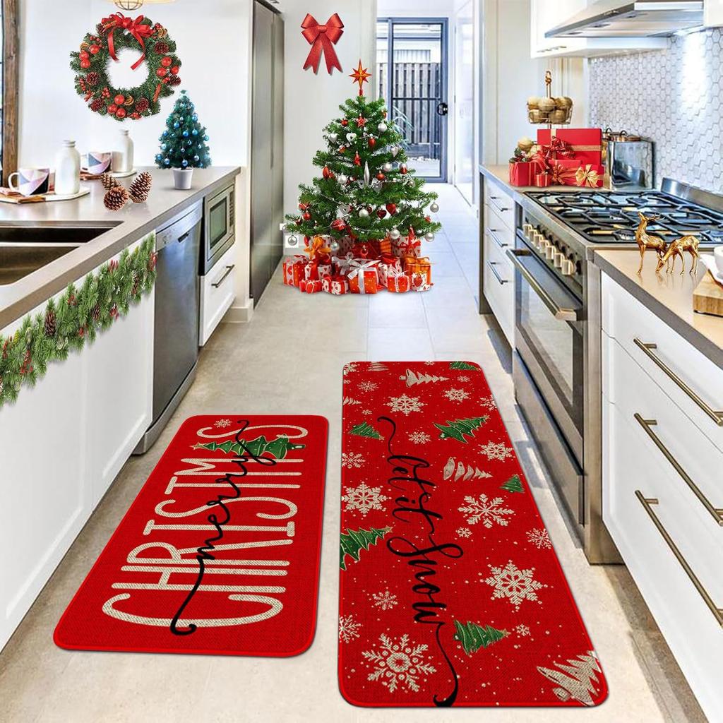 VIKAMA Christmas Vintage Carpet Home Decor, Kitchen, Bathroom, Living Room Corridor, Running Rug, Anti-Slip And Stain-Resistant