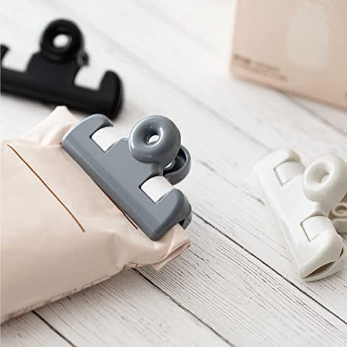 &NE Kitchen Clips, Medium and Small, Nikii, White, Gray, and Black, Set of 3, Made In Japan, Bag Holders, Large and Small, Suitable for Food Storage,