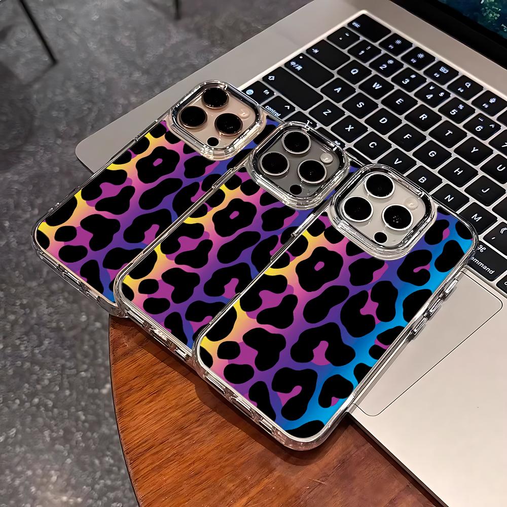 Colorful Gradient Leopard Print Phone Case For Iphone 17 17E 16E 11 Plus 13 Pro Max 16 12 14 15 Ultra Durable Protective Coque
