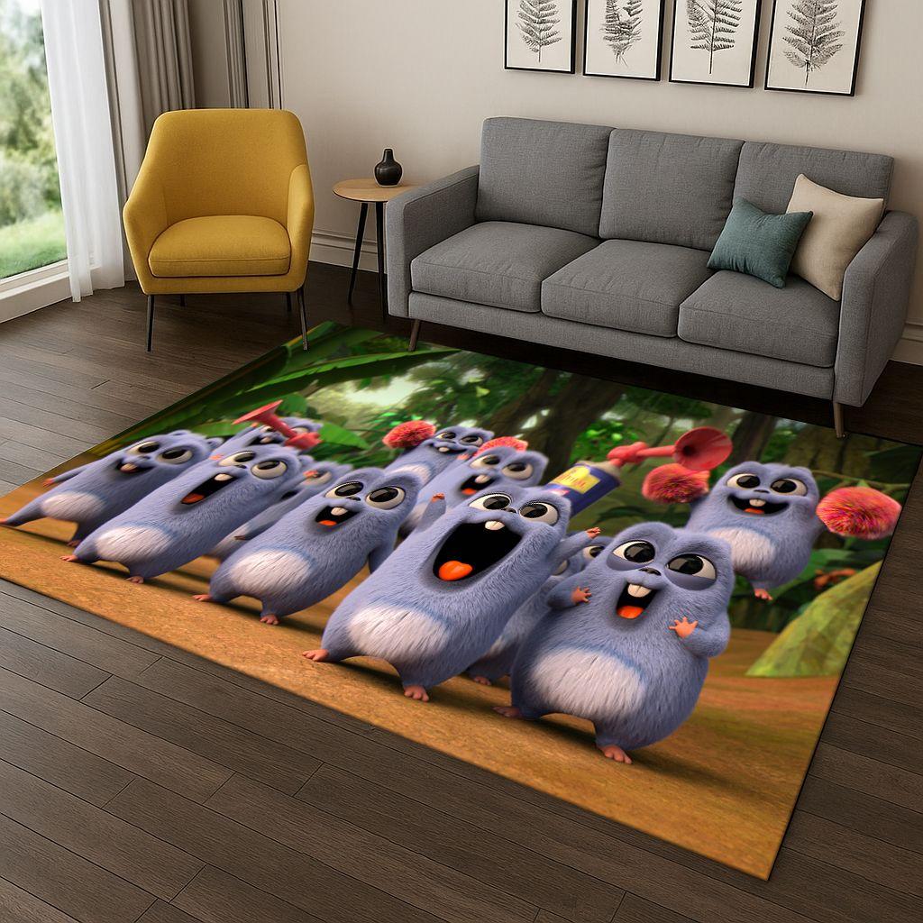 Tappeto Cartoon 3D Grizzy e i Lemming per Camera da Letto Soggiorno Divano Decorazione Casa, Tappeto Area Giochi Bambini Tappetino Antiscivolo Regalo