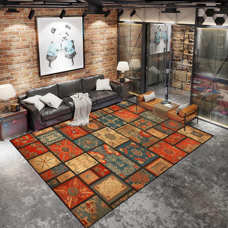 Abstract Retro Large Carpet Living Room American Style Coffee Table Decoration Sofa Area Rug Bedroom Non-slip Floor Mat Washable
