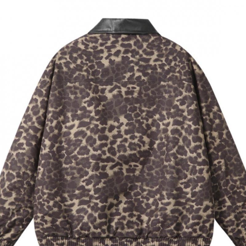 Unisex Retro Leopard Print Spliced Leather Jacket - Trendy, Loose-Fit Streetwear