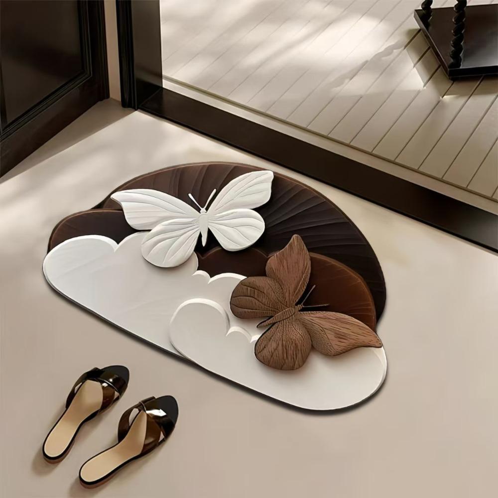 Saugfähige Badezimmermatten 3D Realistische Fußmatte Blume Schmetterling Badematte für Badezimmer Schlafzimmer