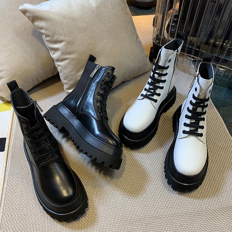 Short Boots Women's Winter Solid Color Thin Single Woman Breathable Platform Increased Motorcycle Boots Autumn Fashion Black