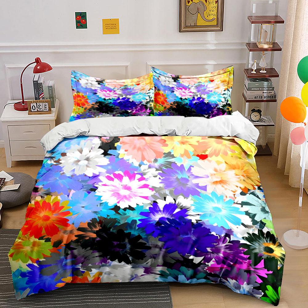 "Colorful Floral Pattern Home Decor" Bedding Set with 1 Duvet Cover 2 Pillowcases Single Double King Queen, Gift