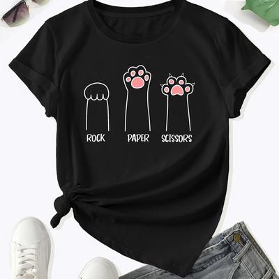 Tricou cu gât rotund cu imprimeu de labă, Tricou casual cu mânecă scurtă pentru primăvară și vară, Îmbrăcăminte pentru femei