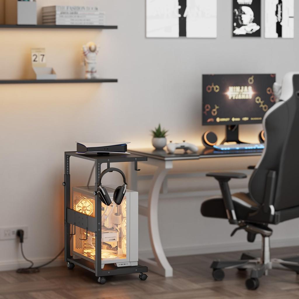 PC Storage Server Rack with CPU Stand Computer Wagon with Charging PC PC Storage with 4 for Home or Office Use Box, 360° Casters, Cart,