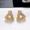 3D Intertwined Triangle Full Paved Cubic Zirconia Stud Earrings Vintage Geometric Commuter Women Ear Jewelry