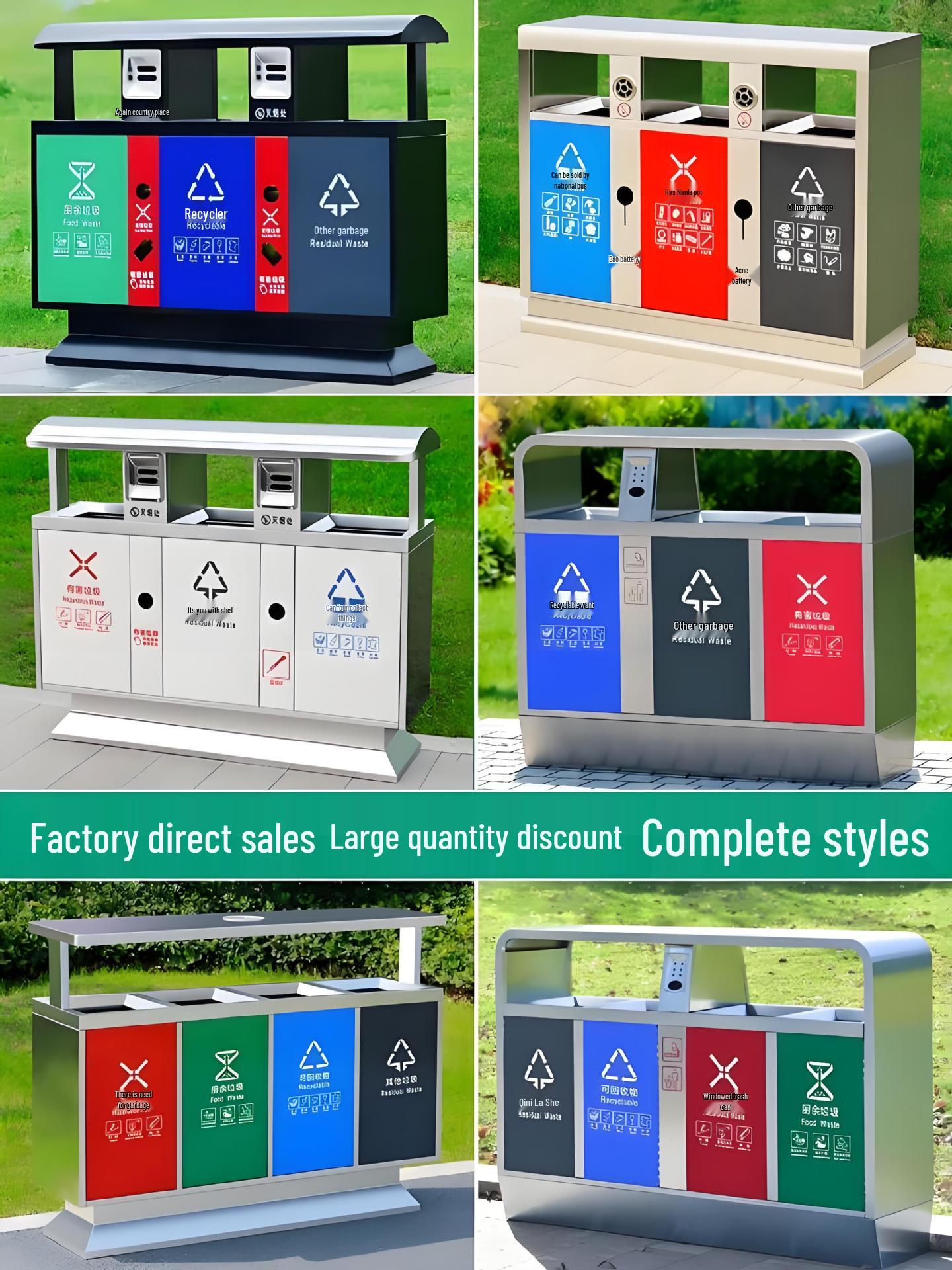 Stainless Steel Outdoor Garbage Sorting Bin - Four Categories