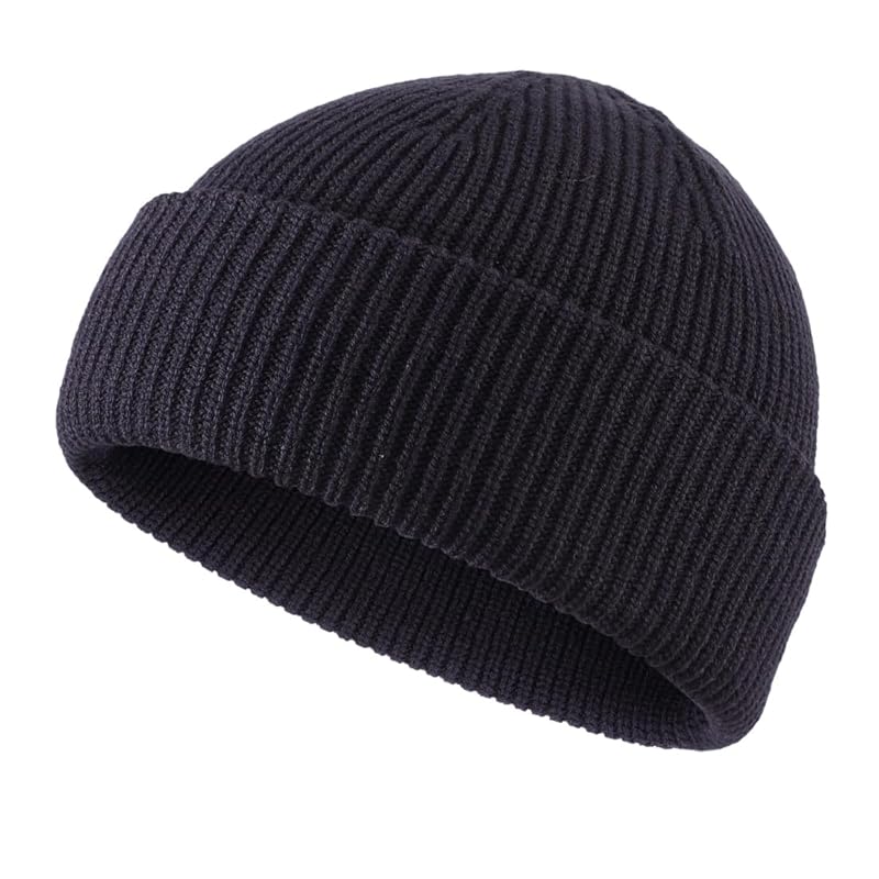 

[Connectyle] men s knit hat Shallow border knit cap ladies Plain color watch cap knit beanie navy blue