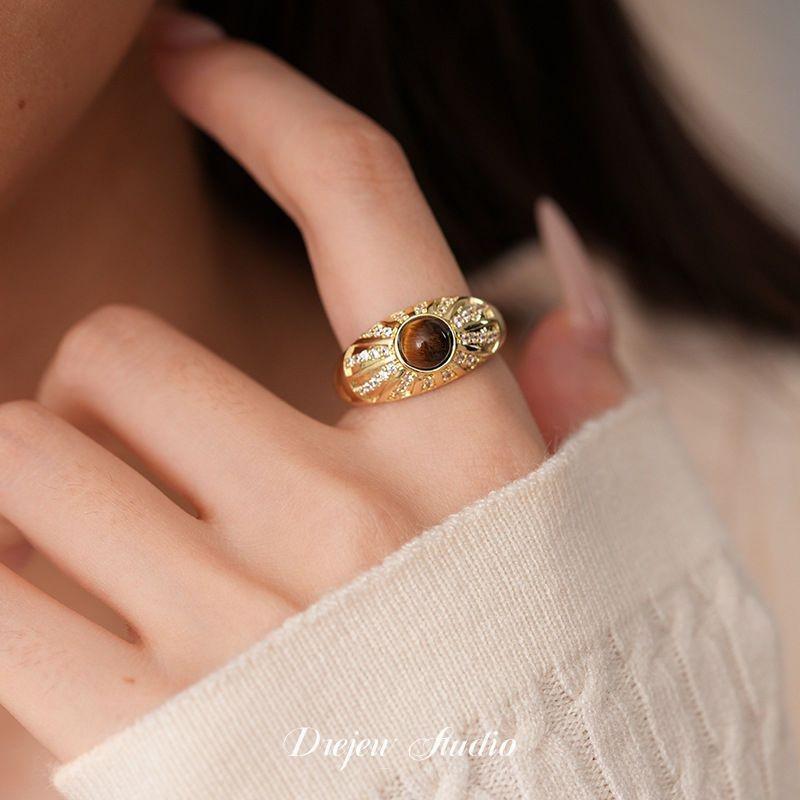 Retro Chinese Geometric Round Zircon Open Ring - High-End Luxury Finger Jewelry