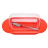 Round Edge Plastic Butter Storage Box Cheese Dessert Bread Container with Transparent Lid KnifeRed
