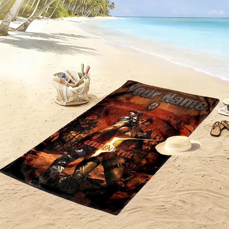 Name Custom Evil Zombie Game Print Beach Towel, Large Soft Quick Dry Towel for Beach Camping Swimming